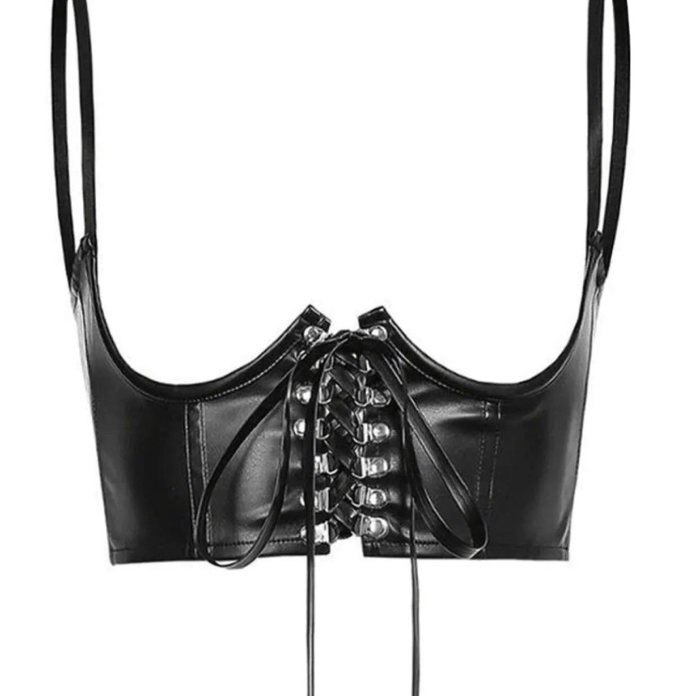 AnotherChill Front Tie PU Leather Cropped Bustier Size Small